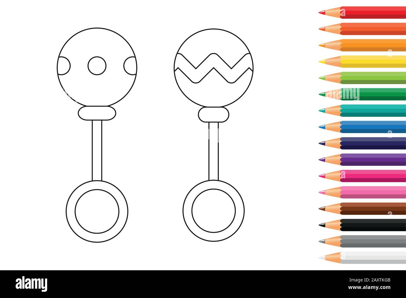 baby rattle for coloring book with pencils vector illustration EPS10 Stock Vector