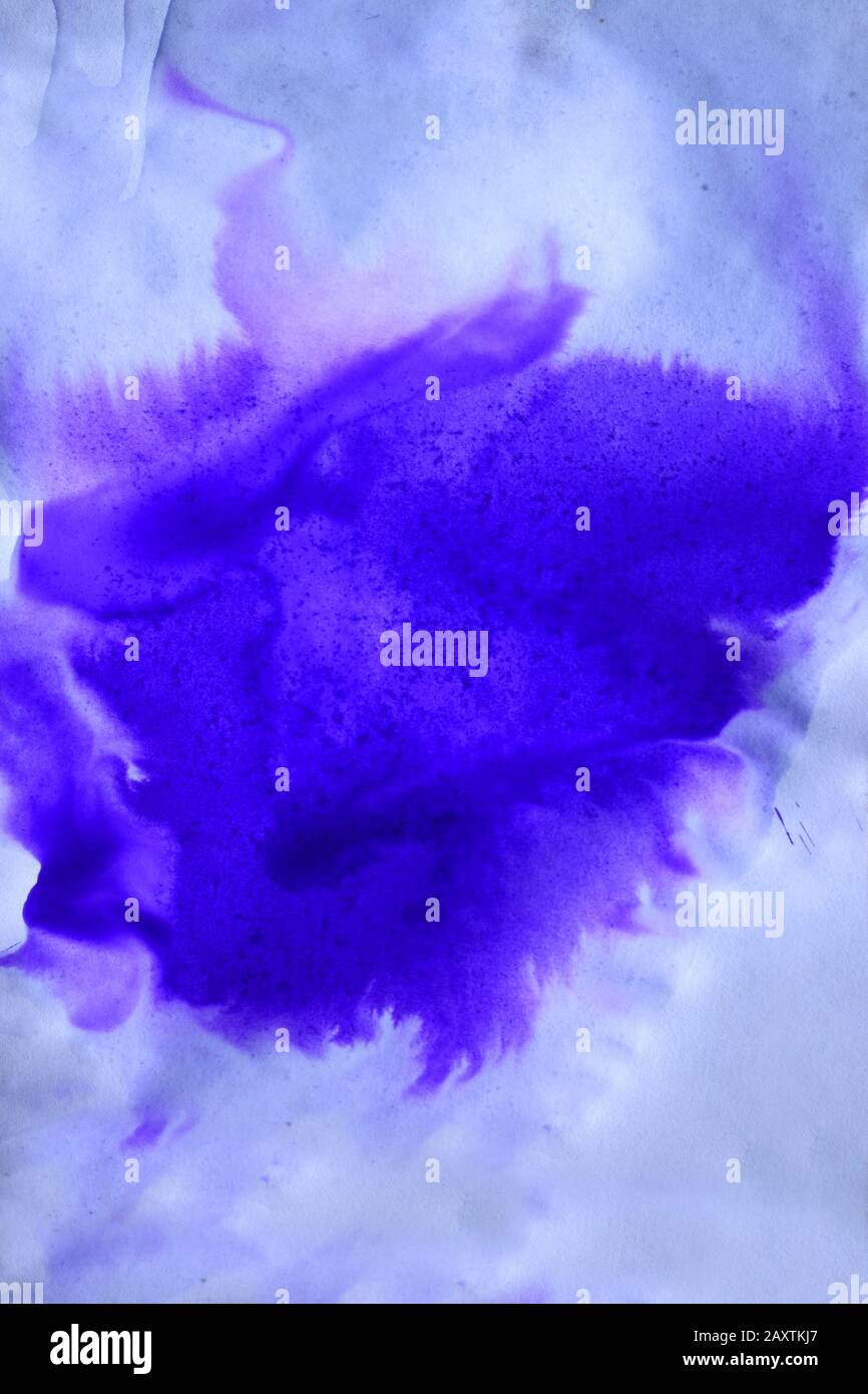 abstract purple ink stains with streaks on white wet paper Stock Photo