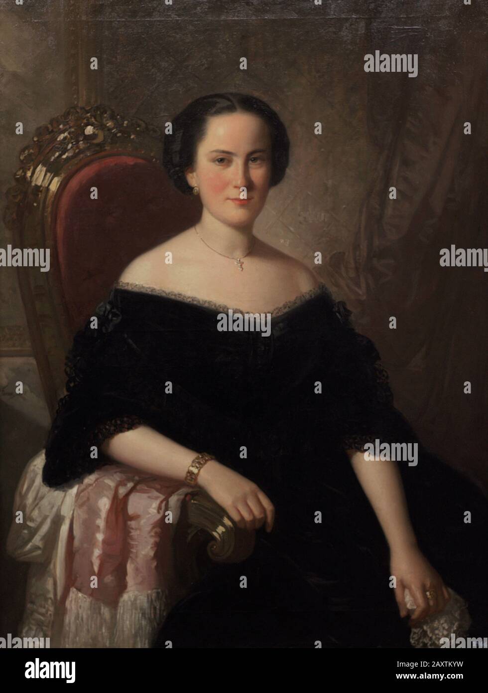 Dionisio Fierros (1827-1894). Spanish painter. Portrait of Mrs. Carmen Moscoso de Altamira, 1857. Museum of Fine Arts. A Coruña, Galicia, Spain. Stock Photo
