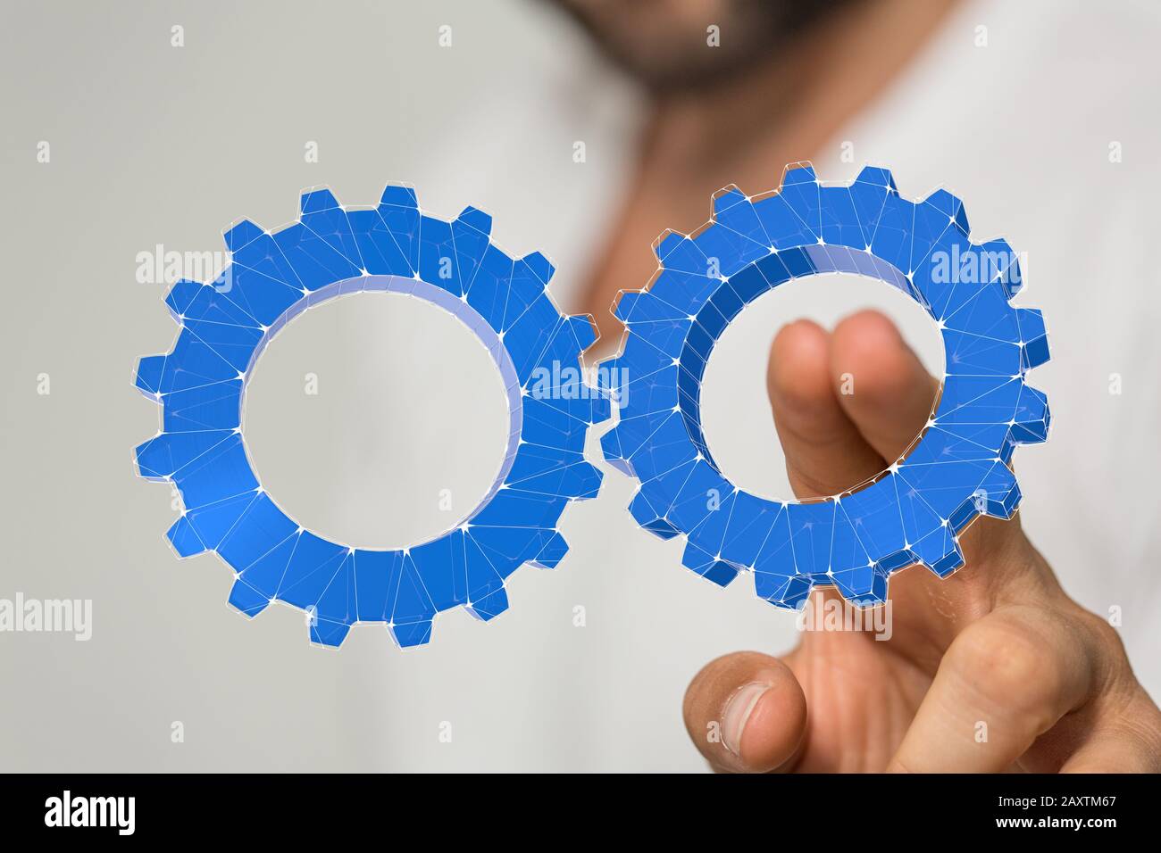 Person working with a modern virtual interface screen engineering and design icons Stock Photo