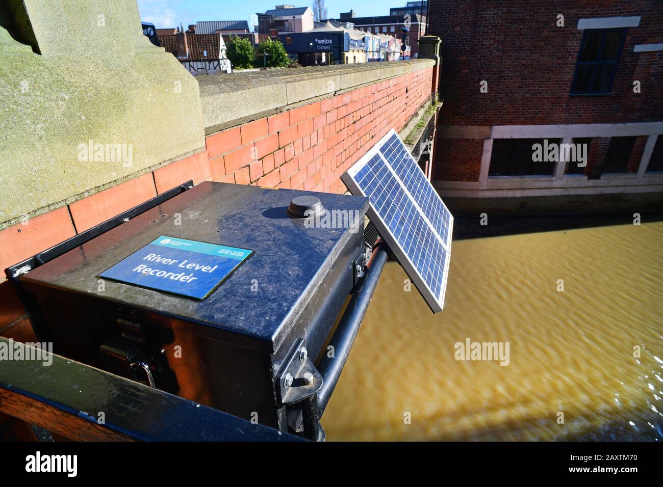 environment agency solar powered river level recording instrument york united kingdom Stock Photo