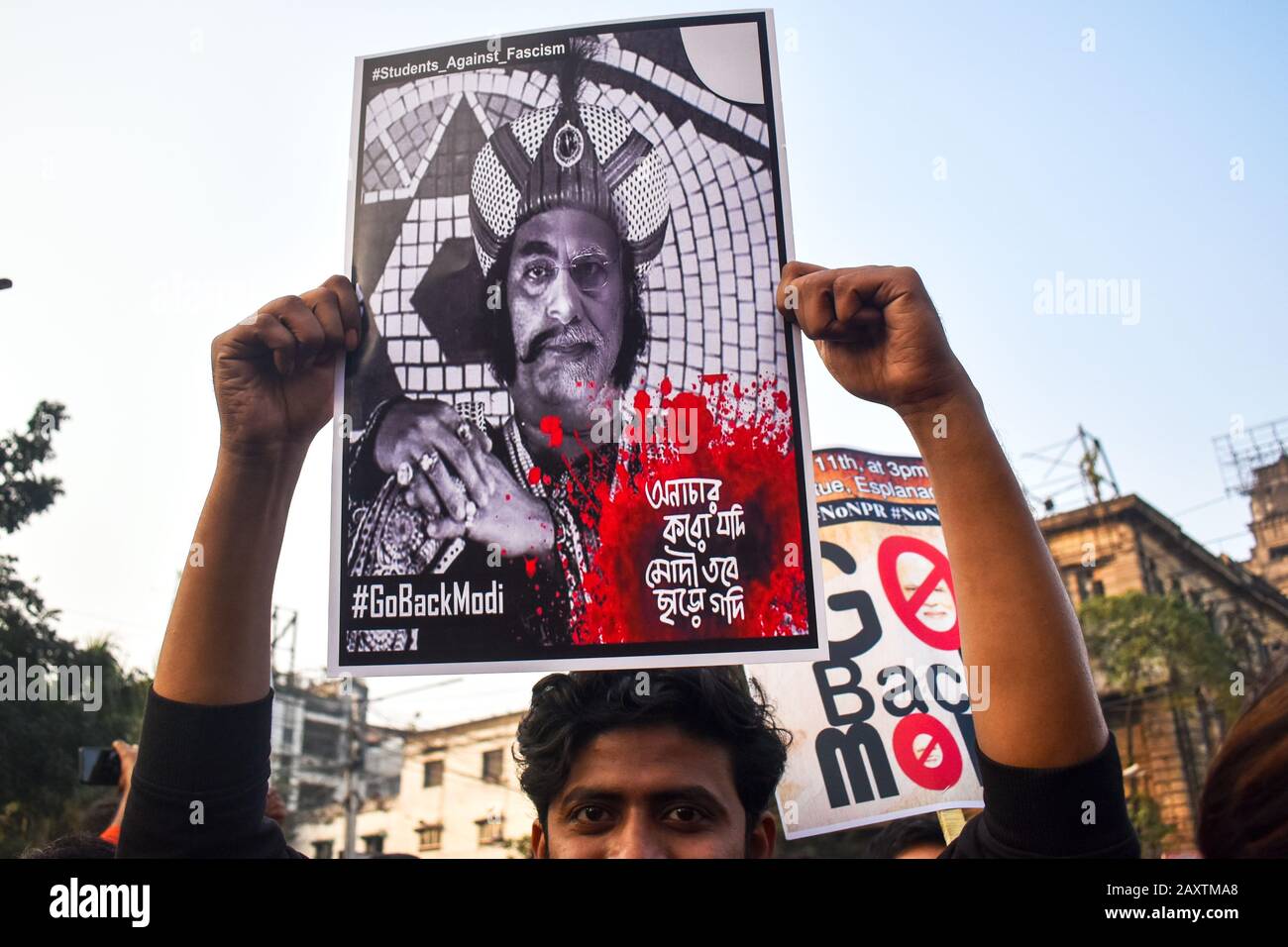 A man is showing a Placard against for NRC and CAA on a protest rally in Kolkata, India. Stock Photo
