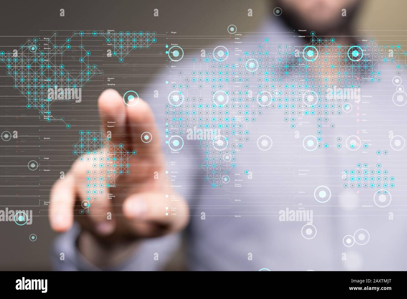 Businessman working with a virtual projection of computing cloud Stock Photo
