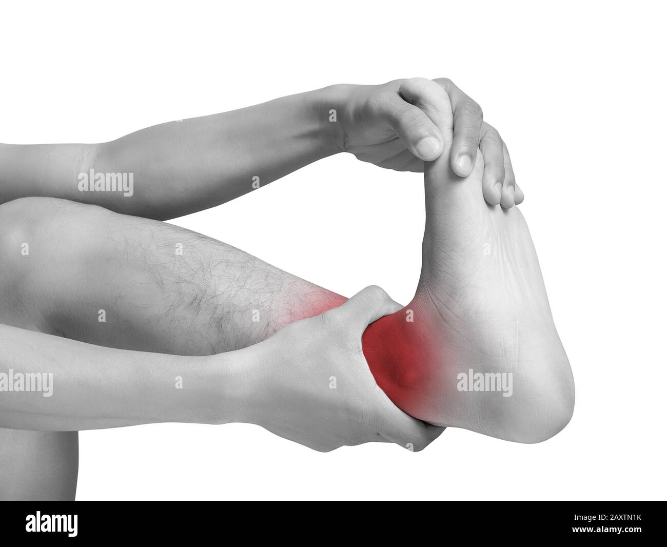 man suffering from cramp using hand massage painful foot and ankle