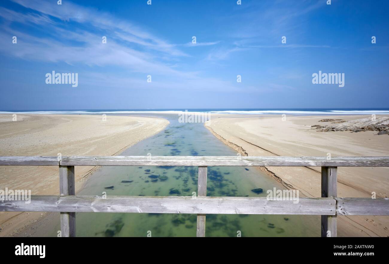 mouth of the river in Baldaio beach. Stock Photo