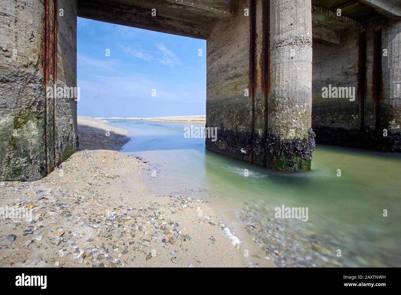 mouth of the river in Baldaio beach. Stock Photo