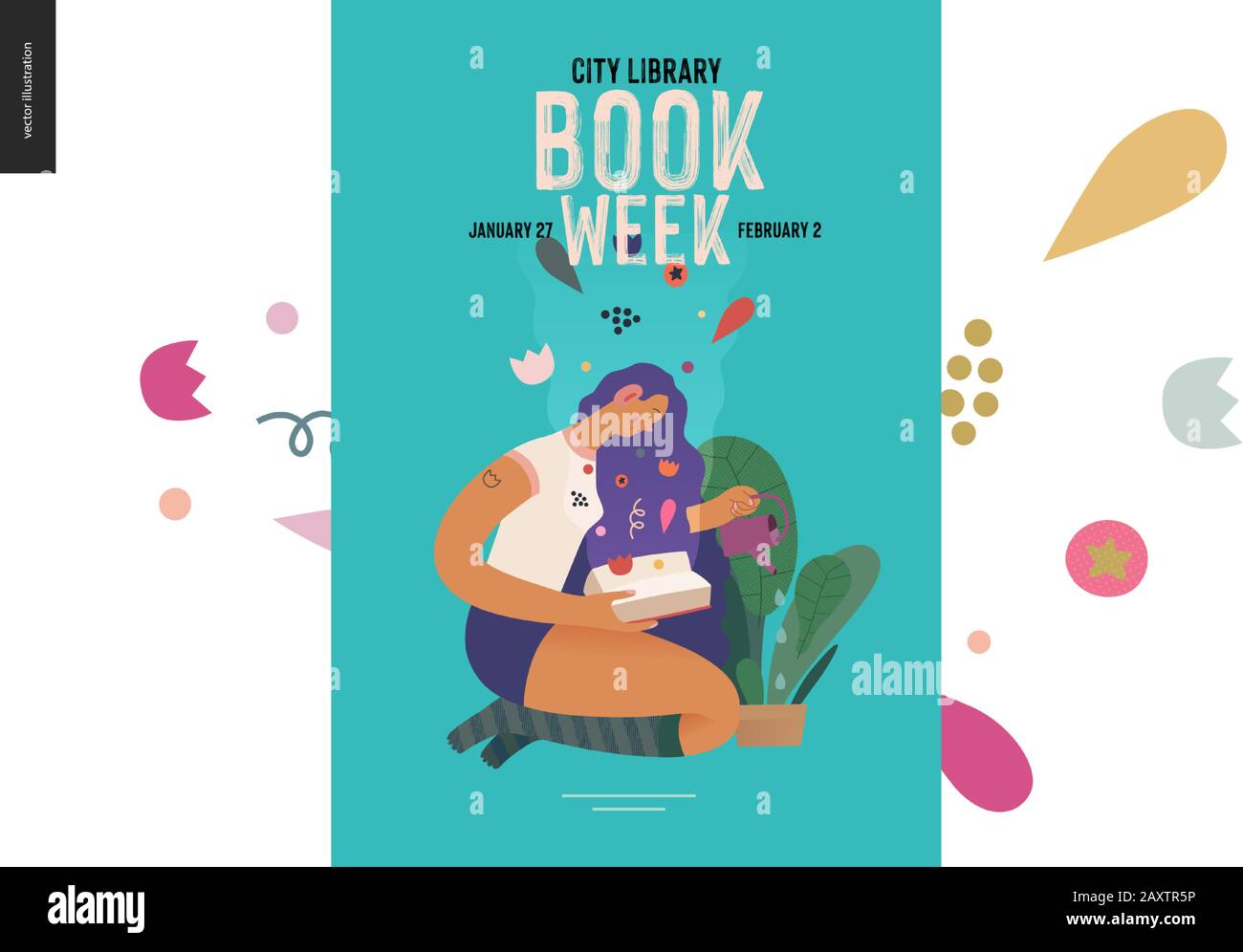 Watering poster design template World Book Day graphics book week