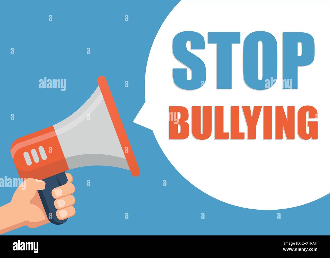 Stop Bullying - Male hand holding megaphone. Flat design. Can be used business company for social media, networks, promotion and advertising. Stock Vector