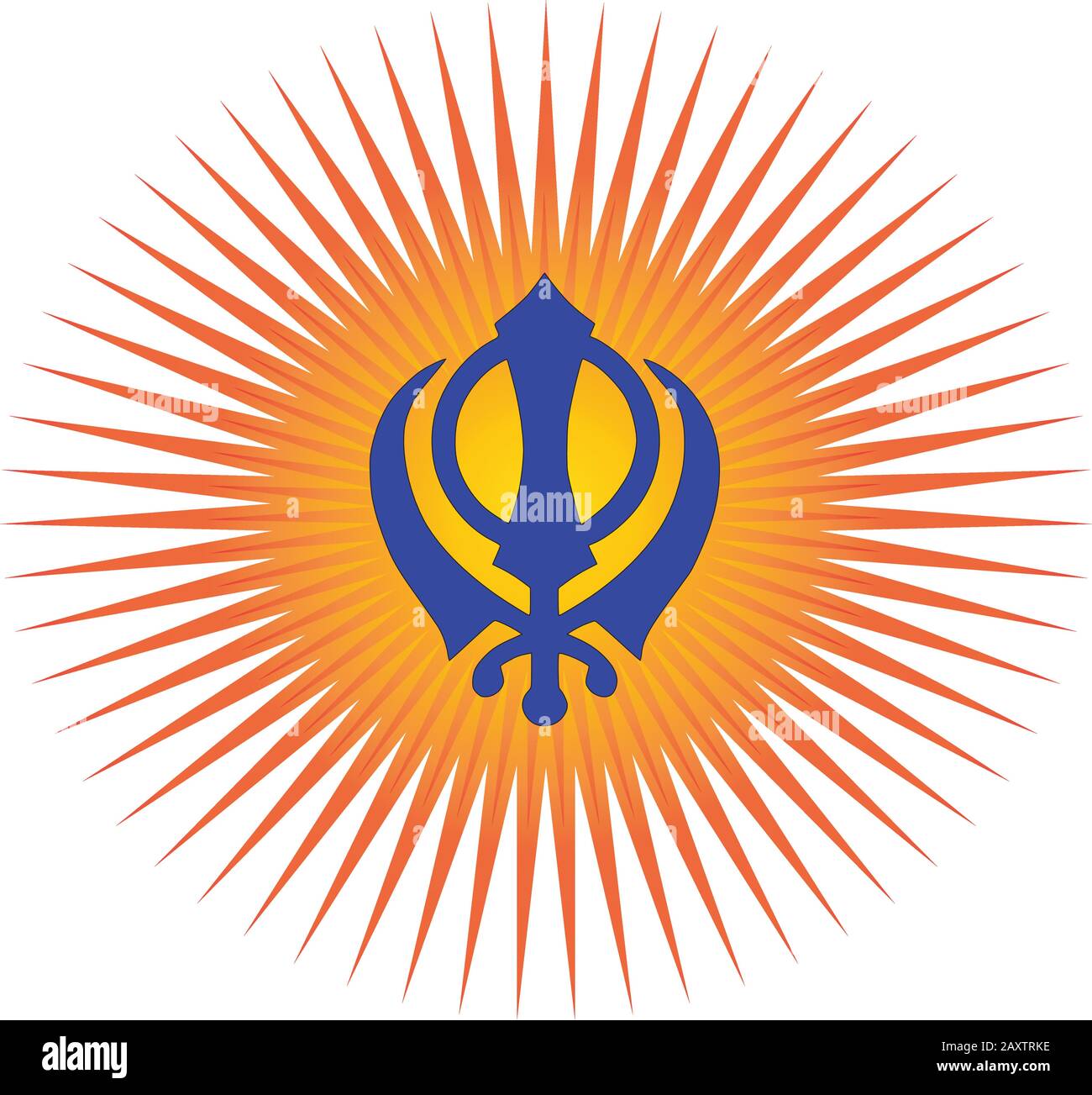 The main symbol of Sikhism – sign Khanda. Red and gold gradient rays, white background, isolated, vector Stock Vector