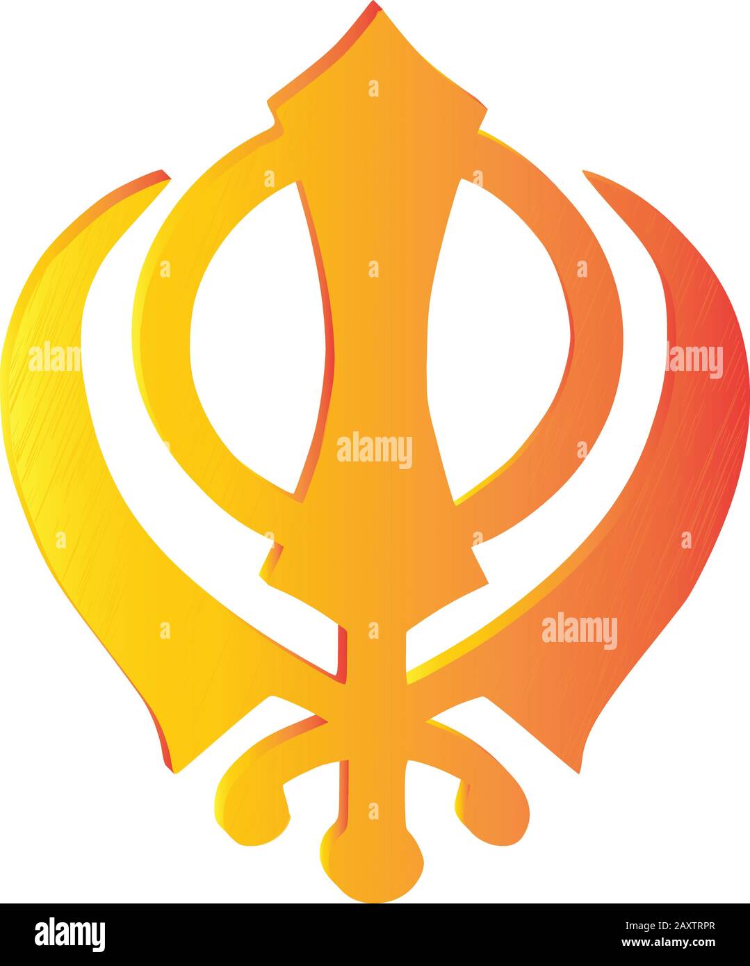 The main symbol of Sikhism – sign Khanda (orange), white background, isolated, vector Stock Vector