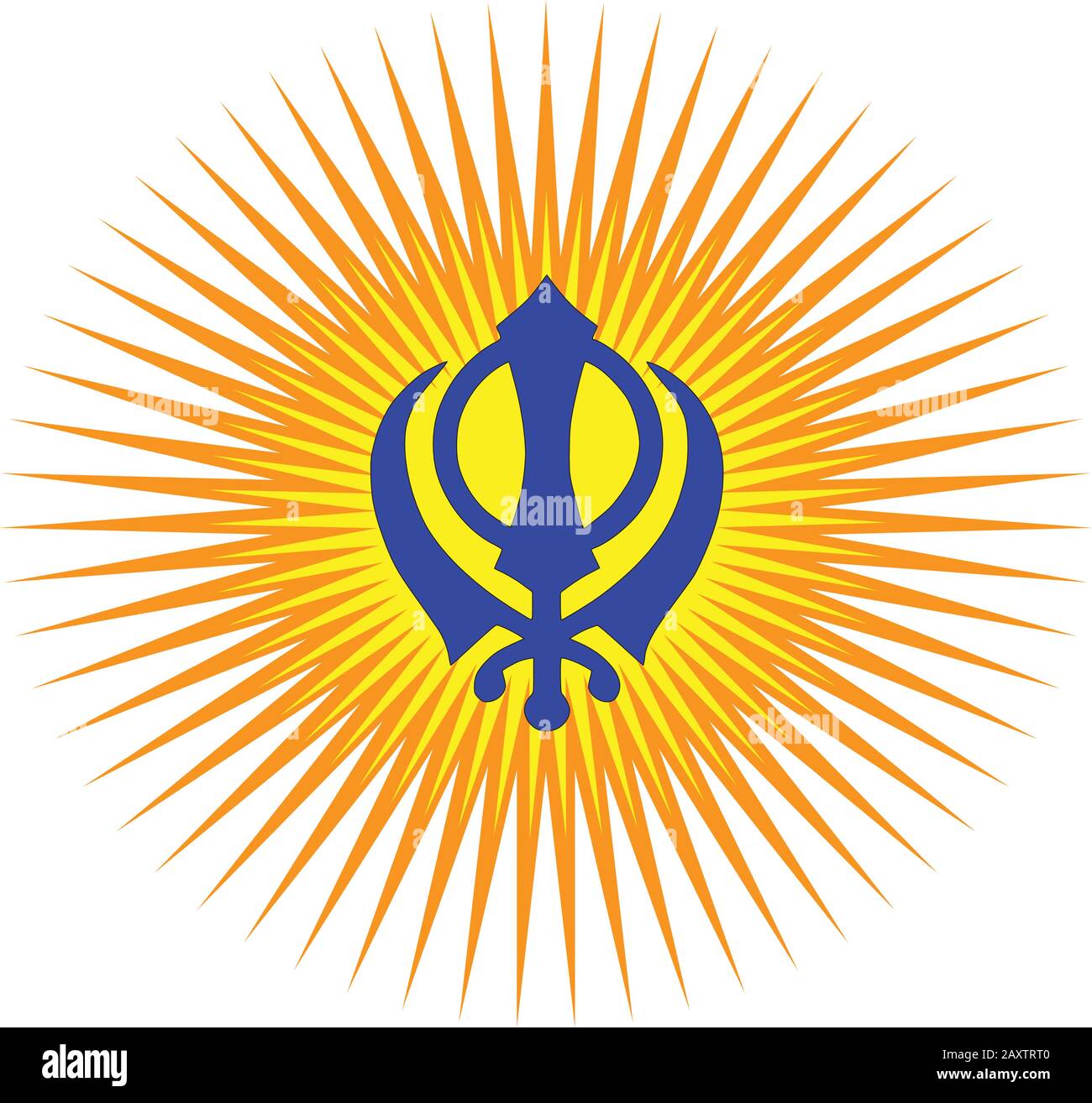 The main symbol of Sikhism – sign Khanda. Red and gold gradient rays, white background, isolated, vector Stock Vector