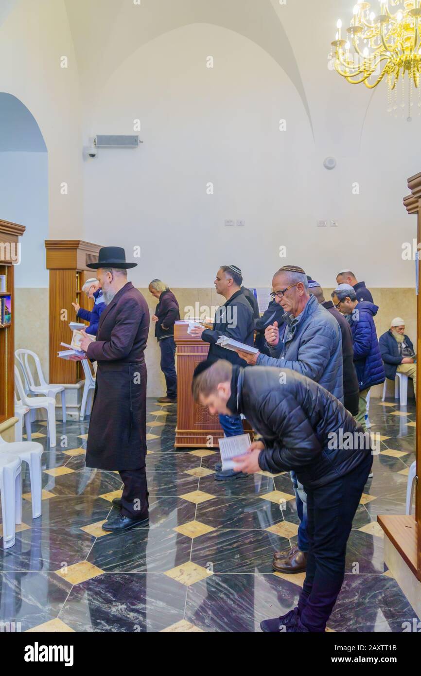 Tiberias, Israel - February 10, 2020: Jewish prayers at the Tomb of Rabbi Meir Baal HaNes (the Miracle Maker), in Tiberias, Northern Israel Stock Photo