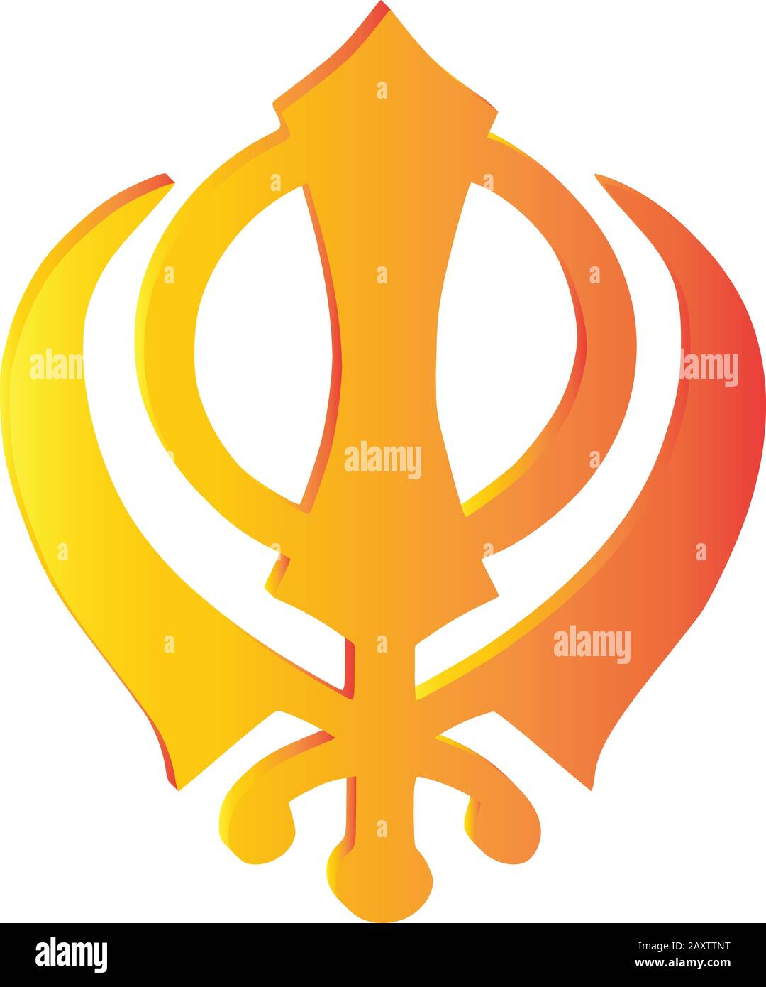 The main symbol of Sikhism – sign Khanda (orange), white background, isolated, vector Stock Vector