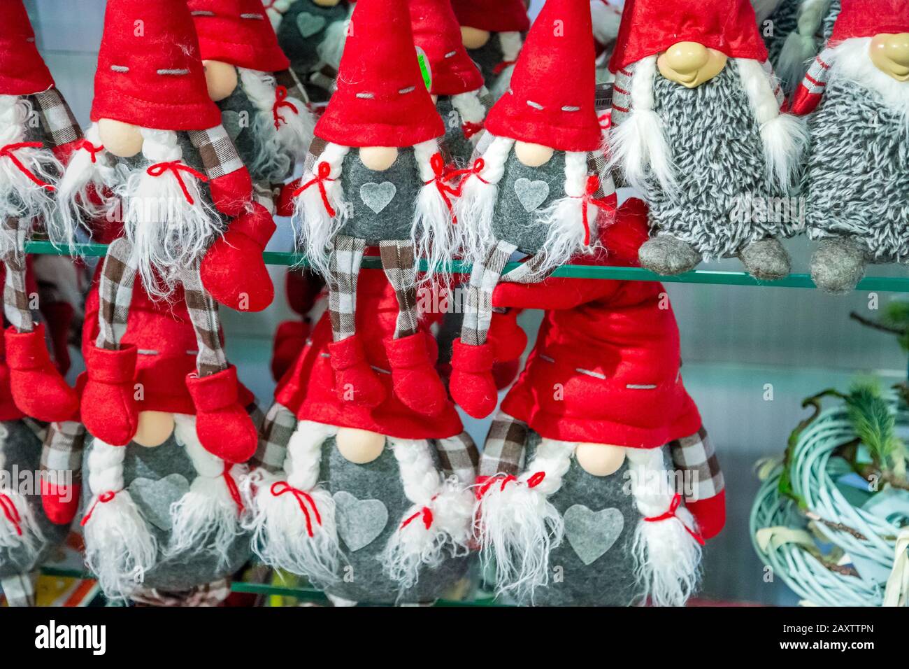 Brunico (BZ), February 12, 2019: light is enlightening puppets for sale in shop Stock Photo