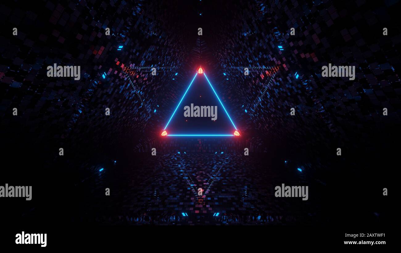 Neon laser lights in a triangular shape with a black background Stock ...