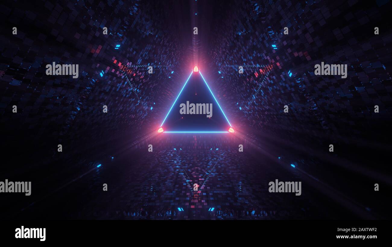 Neon laser lights in a triangular shape with a black background Stock ...