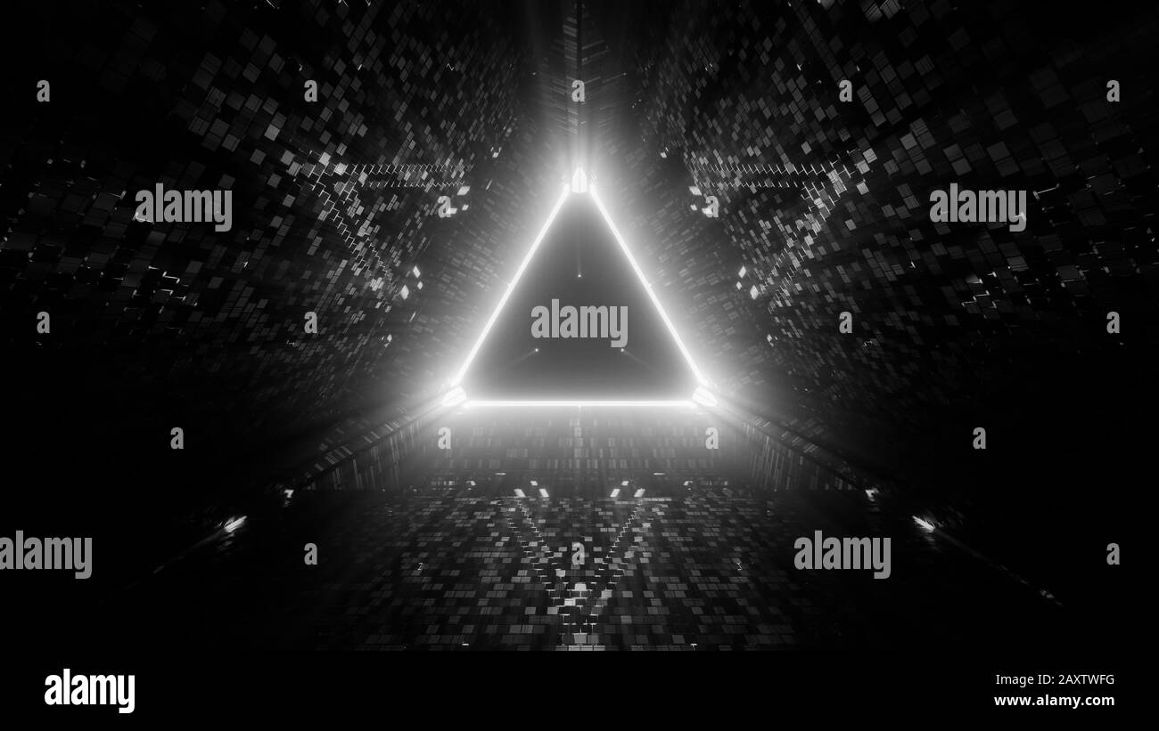 Neon laser lights in a triangular shape with a black background Stock ...