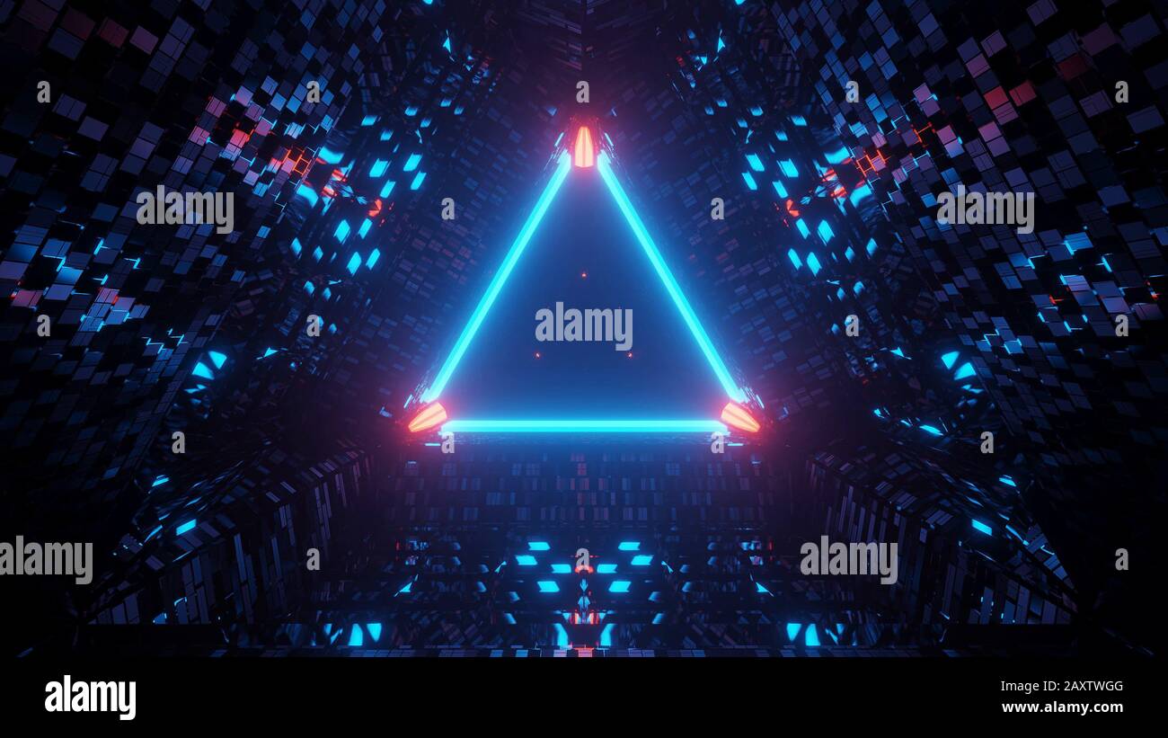 Neon laser lights in a triangular shape with a black background Stock ...