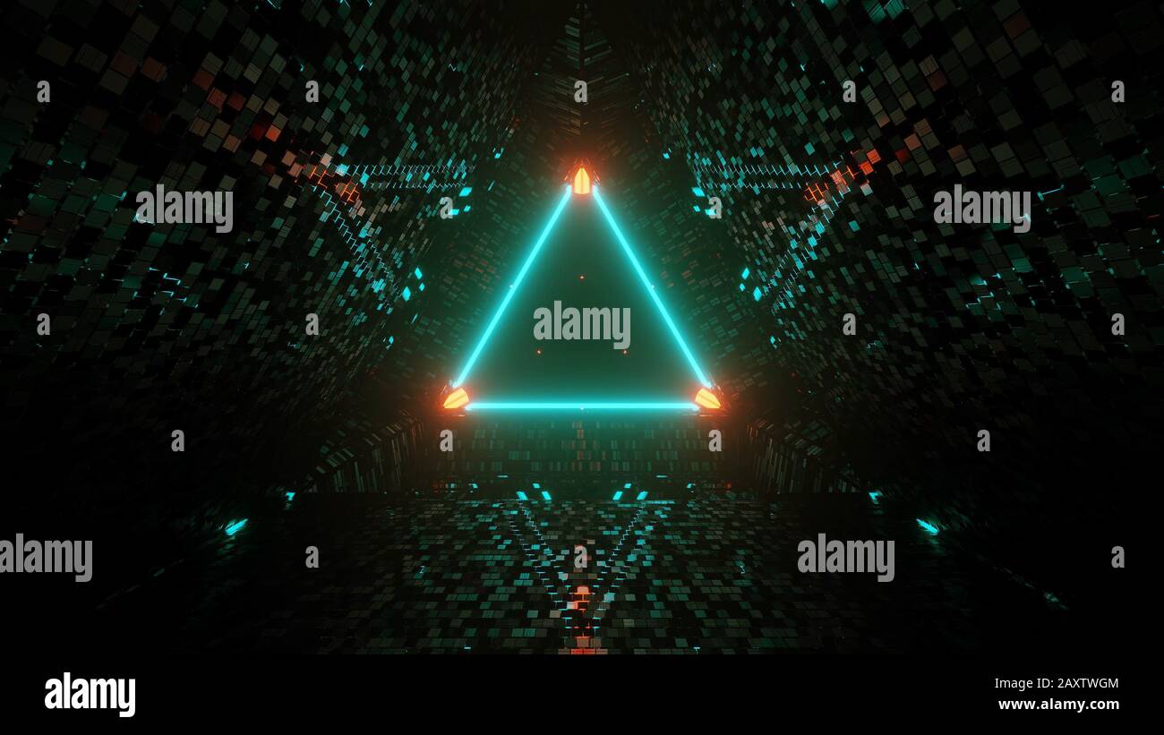 Neon laser lights in a triangular shape with a black background Stock ...