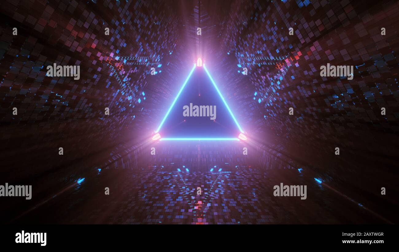 Neon laser lights in a triangular shape with a black background Stock ...