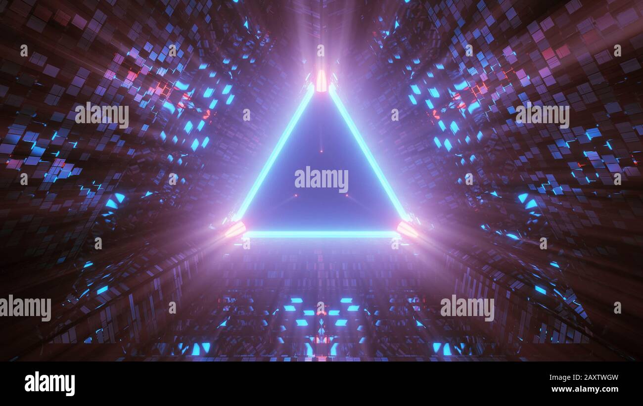 Neon laser lights in a triangular shape with a black background Stock ...