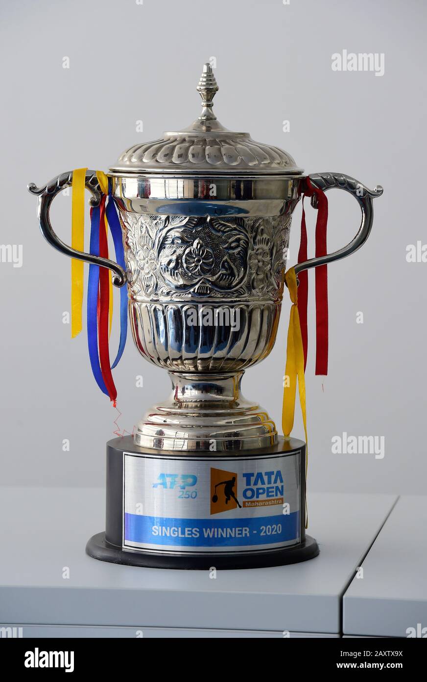 Prostejov, Czech Republic. 13th Feb, 2020. ATP Tour trophy for winner of  singles of Tata Open Maharashtra, Pune, India, is seen during a press  conference, on February 13, 2020, in Prostejov, Czech
