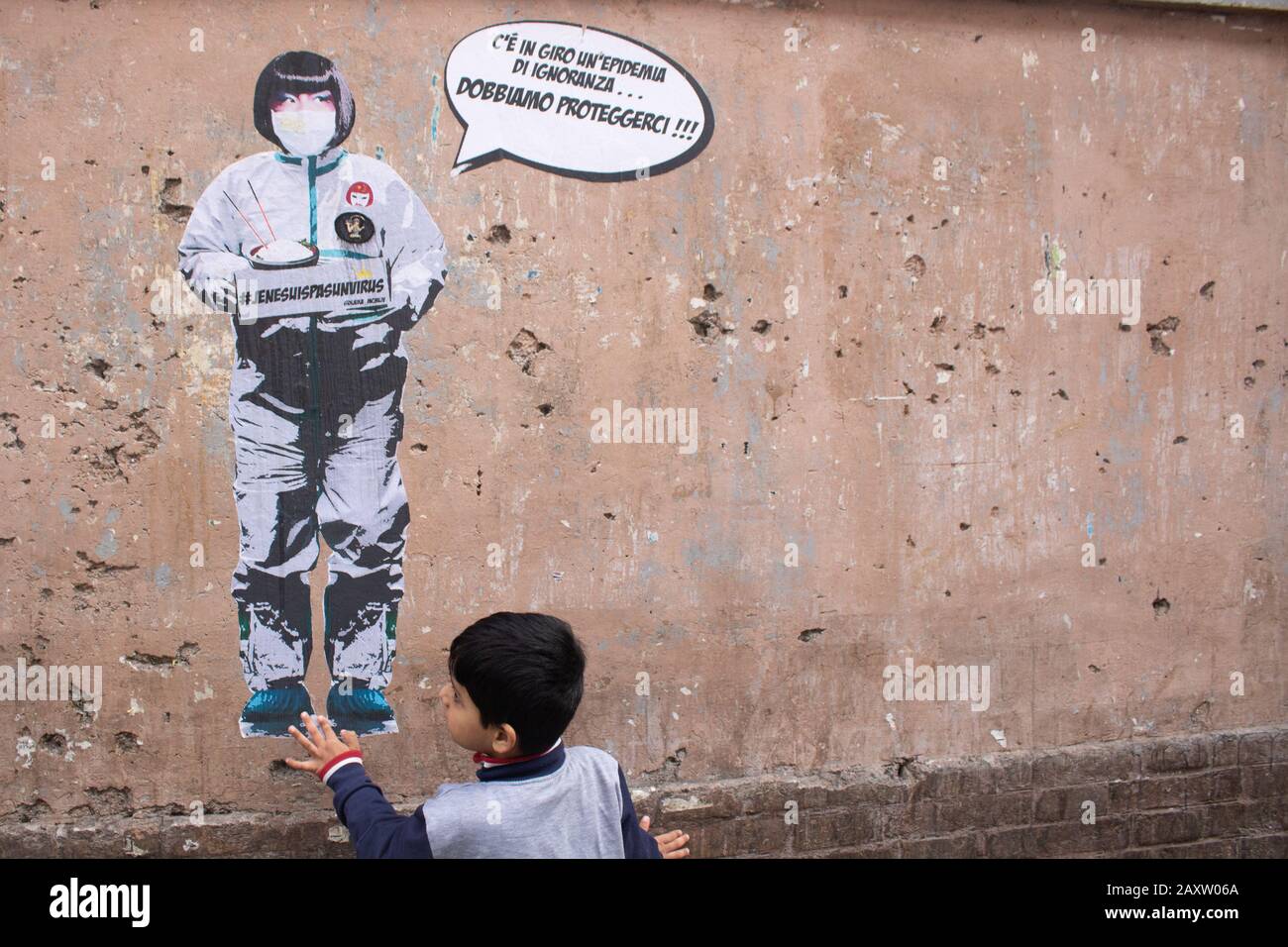 Rome, Italy. 13 February 2020: A poster in the Chinatown district of ...