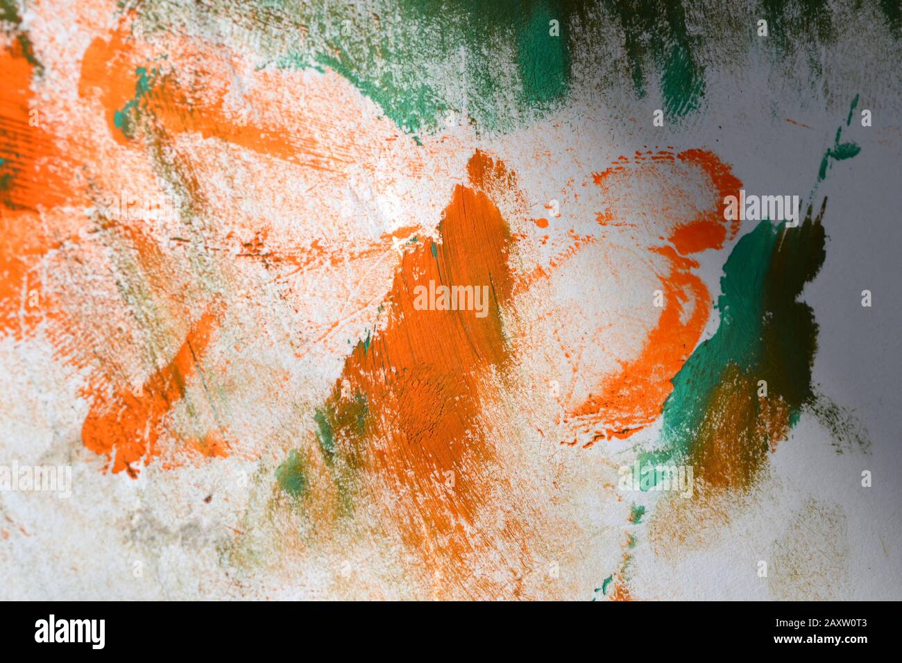abstract background with green paint strokes of orange and white colors