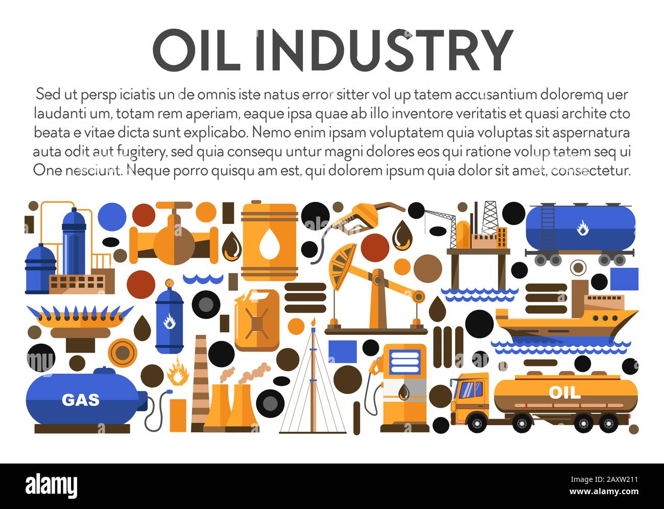 Factory or plant, oil industry, fuel mining tools Stock Vector