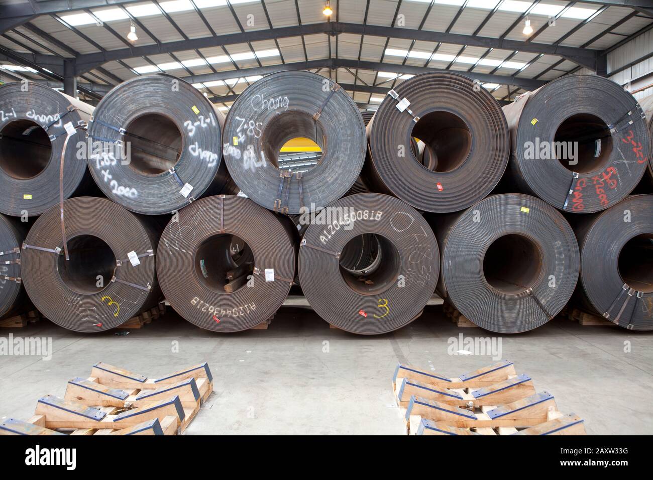 Chinese steel rolls Stacked and ready for transporting to factory from ...