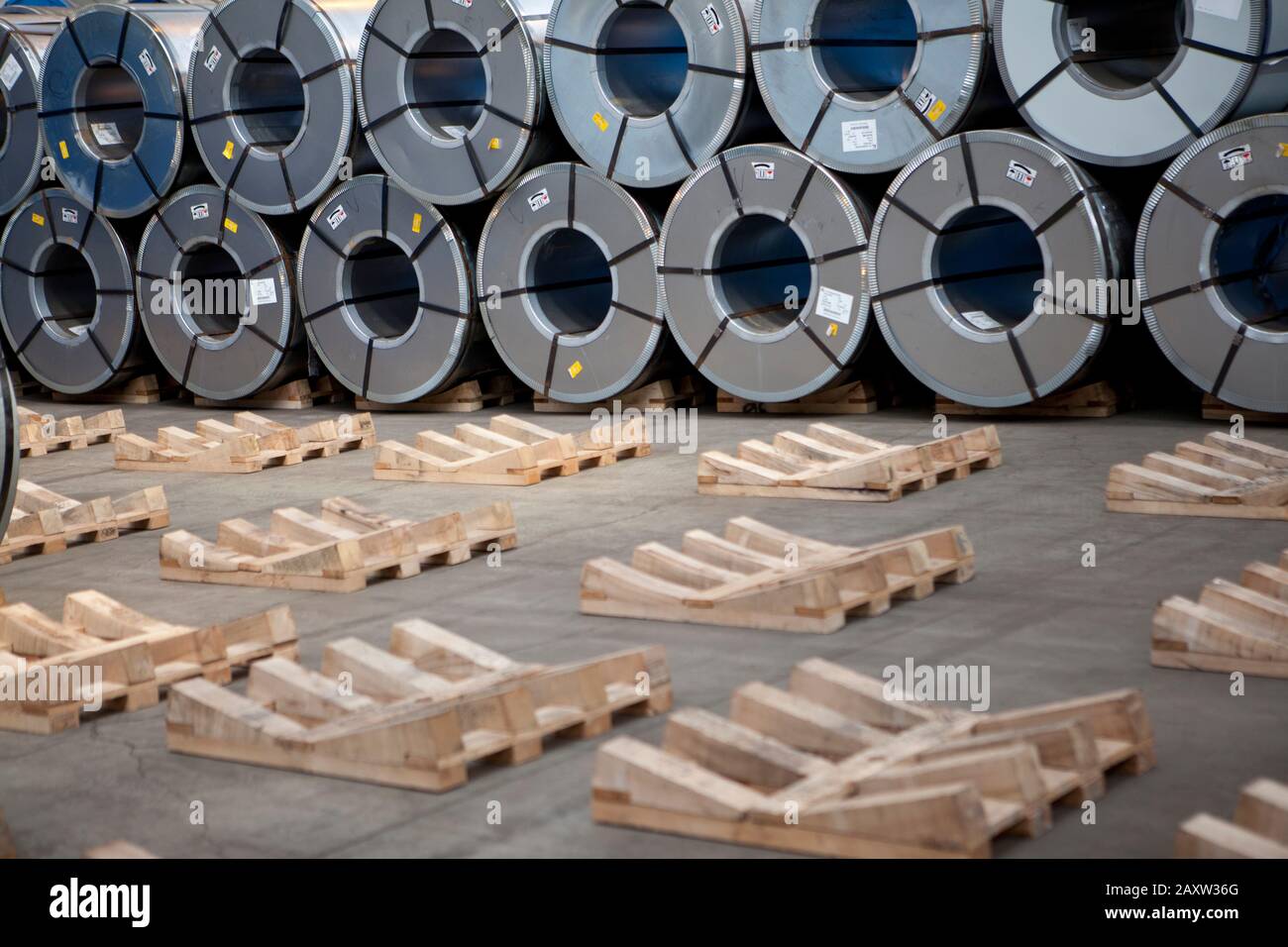 Chinese steel rolls Stacked and ready for transporting to factory from ...