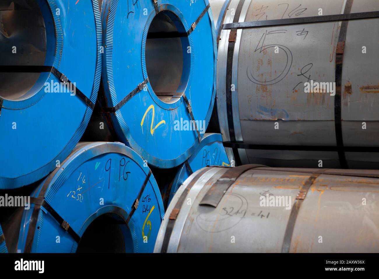 Chinese steel rolls Stacked and ready for transporting to factory from ...