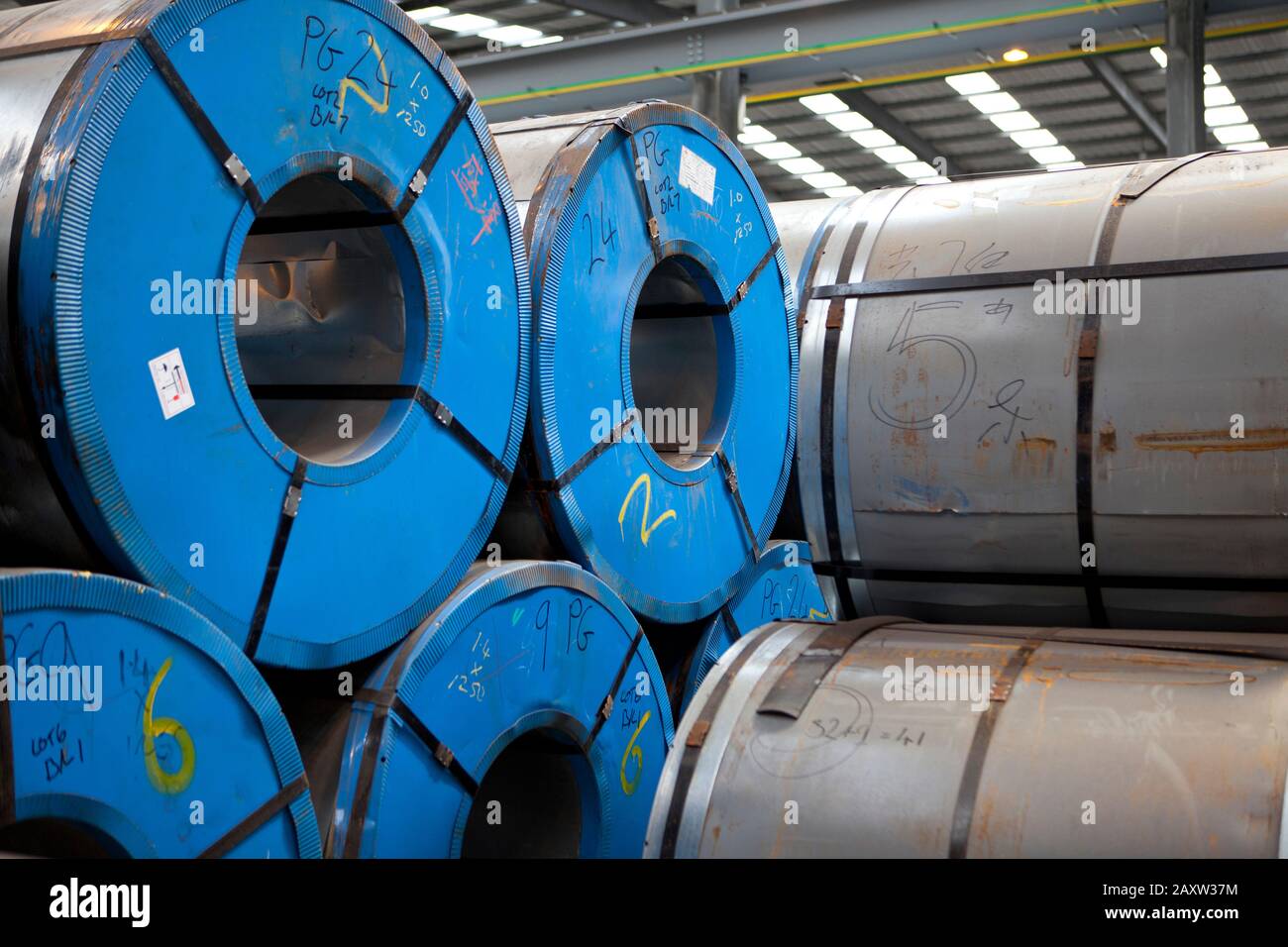 Chinese steel rolls Stacked and ready for transporting to factory from ...