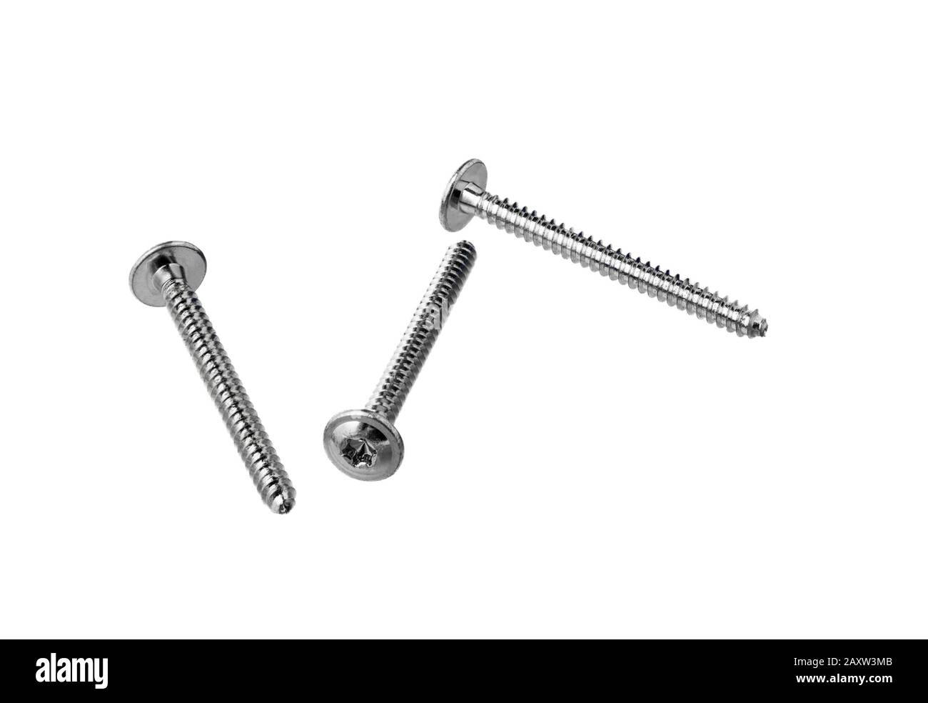 Screws isolated on white background. Metal fastening. Stock Photo