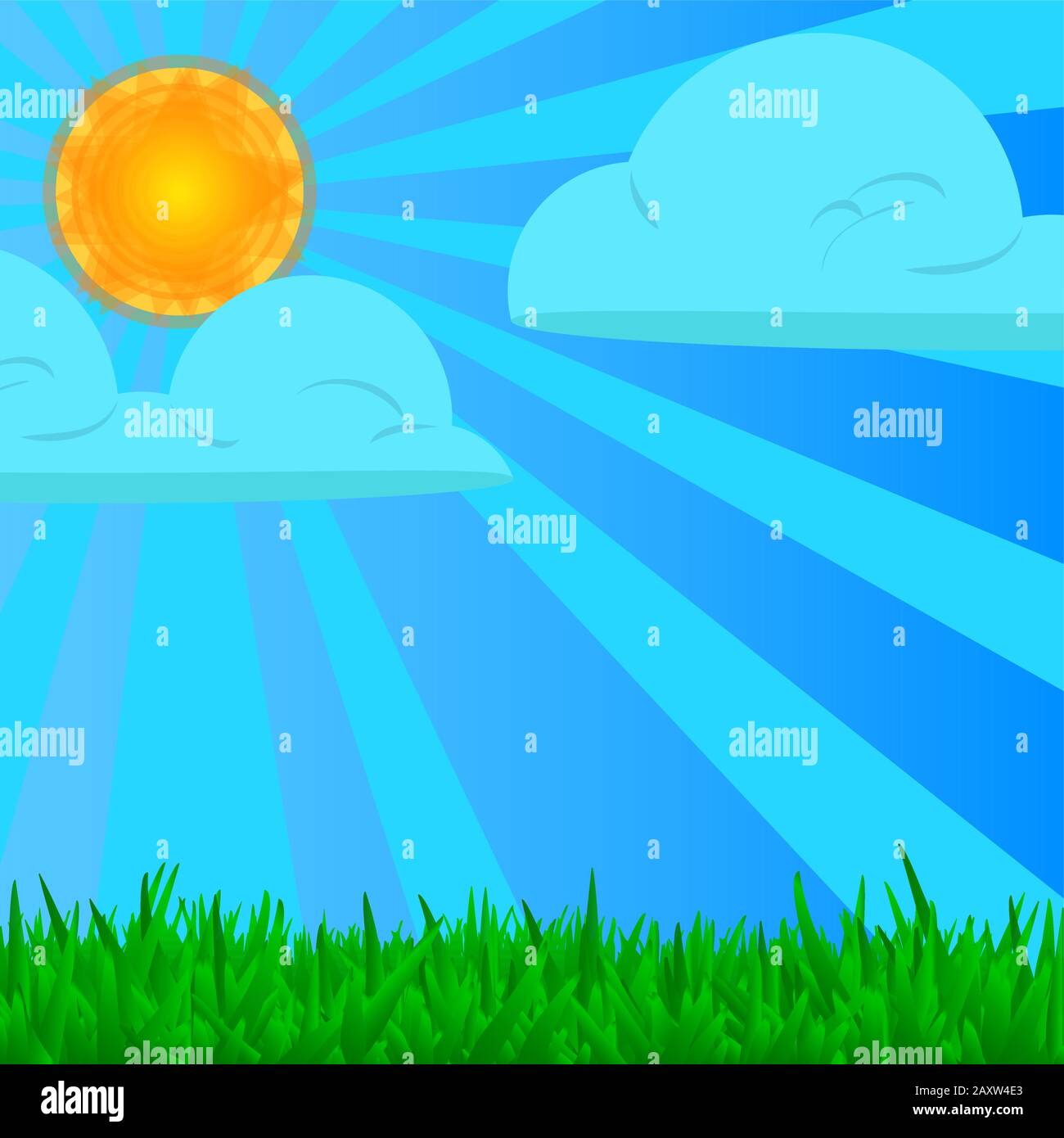 Flat Design Grass Landscape With Hills Clouds And Glowing Sun Under Blue  Sky Vector Stock Illustration - Download Image Now - iStock