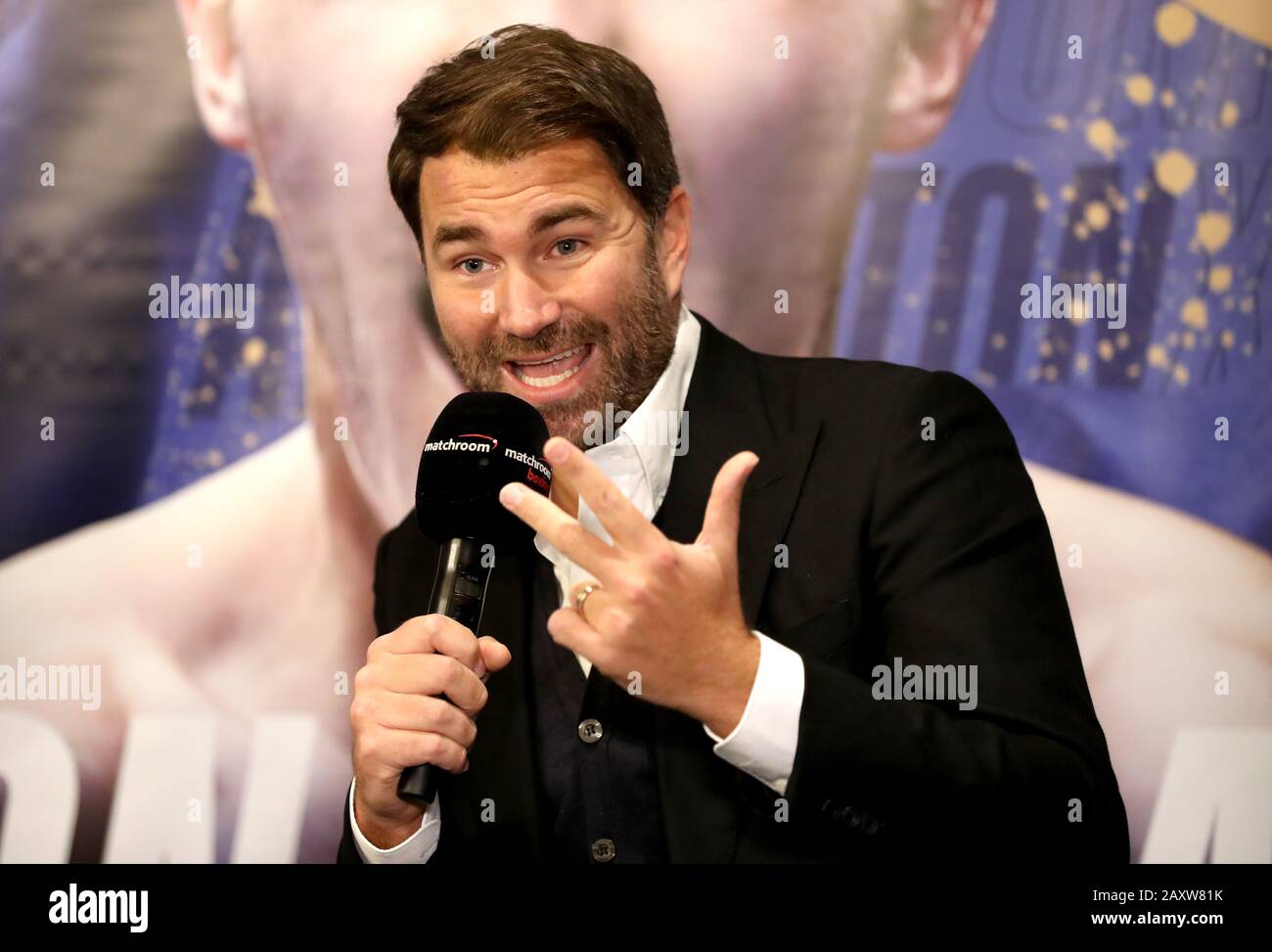 Eddie Hearn during the press conference at Emerald Headingley Stadium, Leeds. Stock Photo