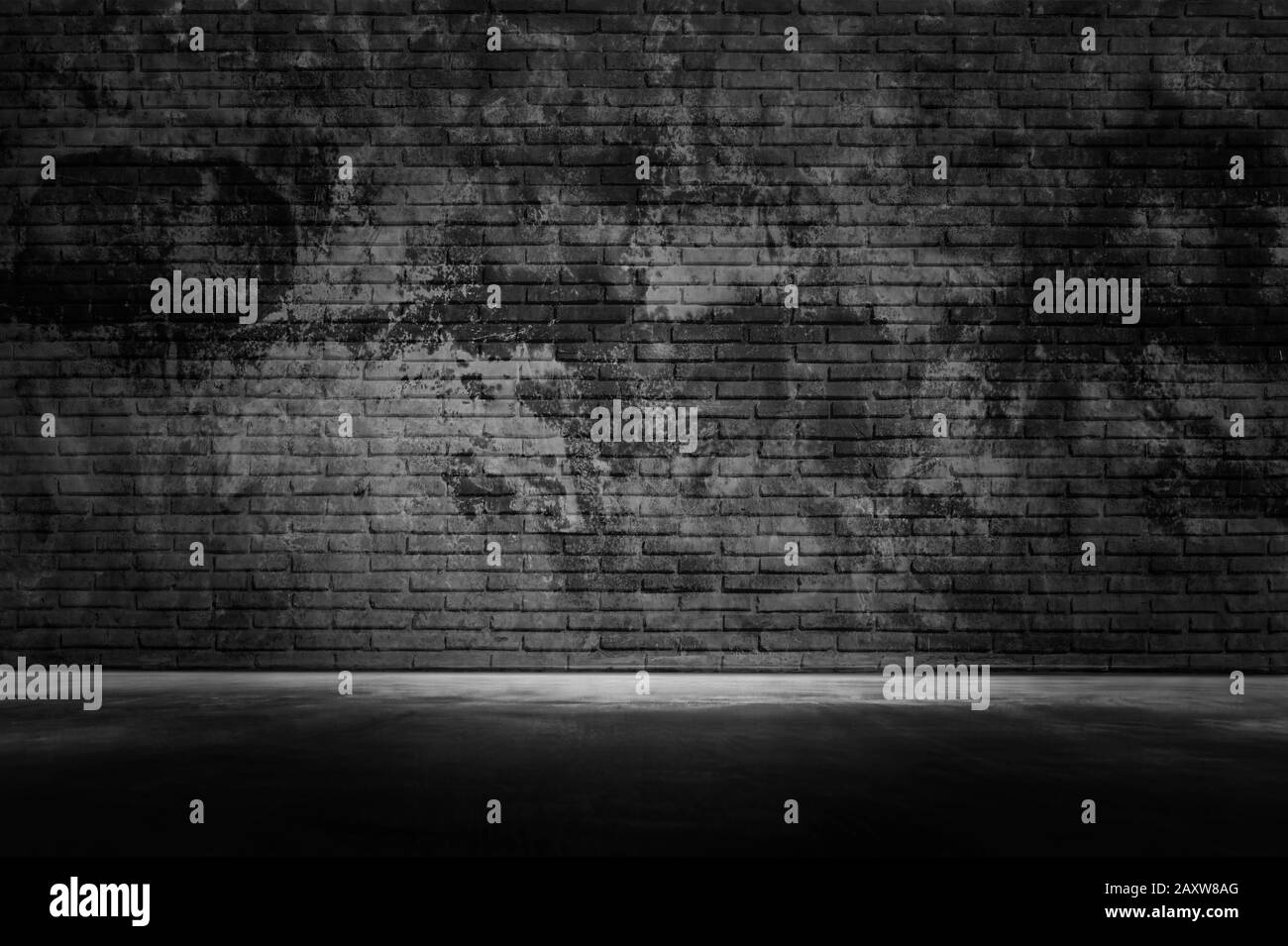 Old grunge dark wall with light black gray cement wall floor texture background A Lot of Space for Text Composition art image, website, magazine Stock Photo
