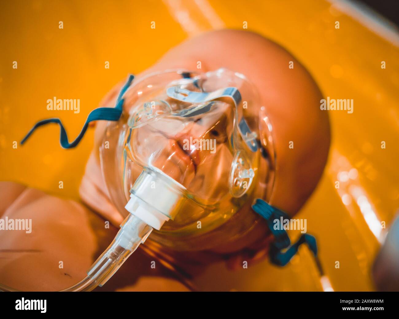 dummy mannequin baby child oxygen mask close-up Stock Photo