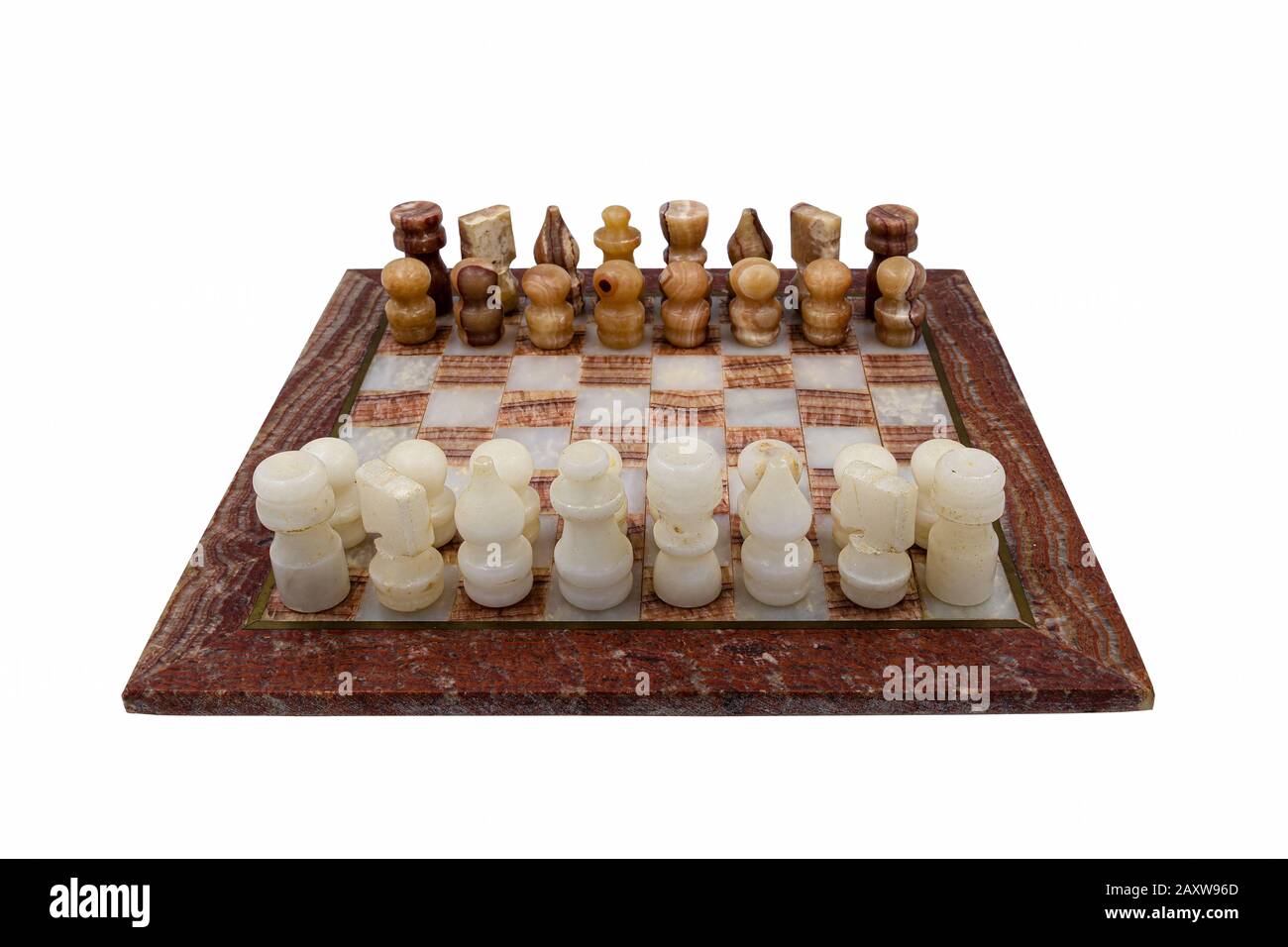 Turkish chess carved in marble by a craftsman and isolated on white background Stock Photo