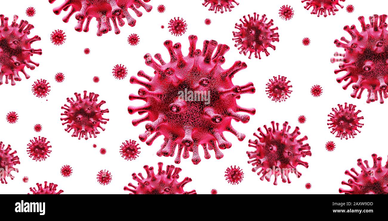 Coronavirus outbreak isolated on white and coronaviruses influenza background as dangerous flu strain cases as a pandemic medical health risk. Stock Photo