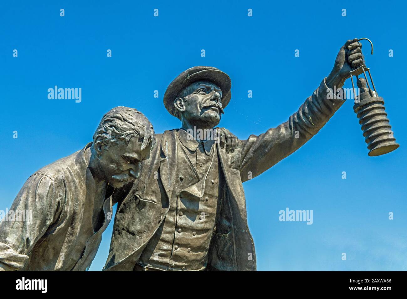 Mining Disaster Miners Memorial Statue at Senghenydd in the Aber Valley South Wales Stock Photo