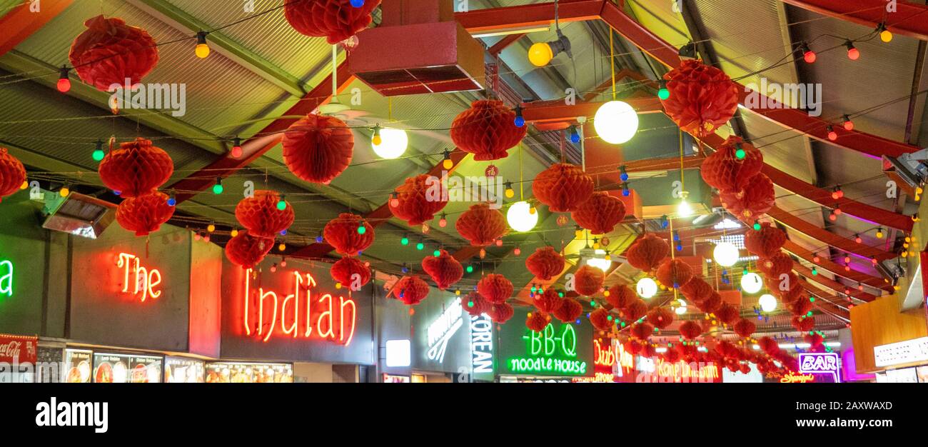 Old Shanghai Foodcourt Chinatown With Red Paper Balls Decorations For Chinese Lunar New Year Northbridge Perth Wa Australia Stock Photo Alamy