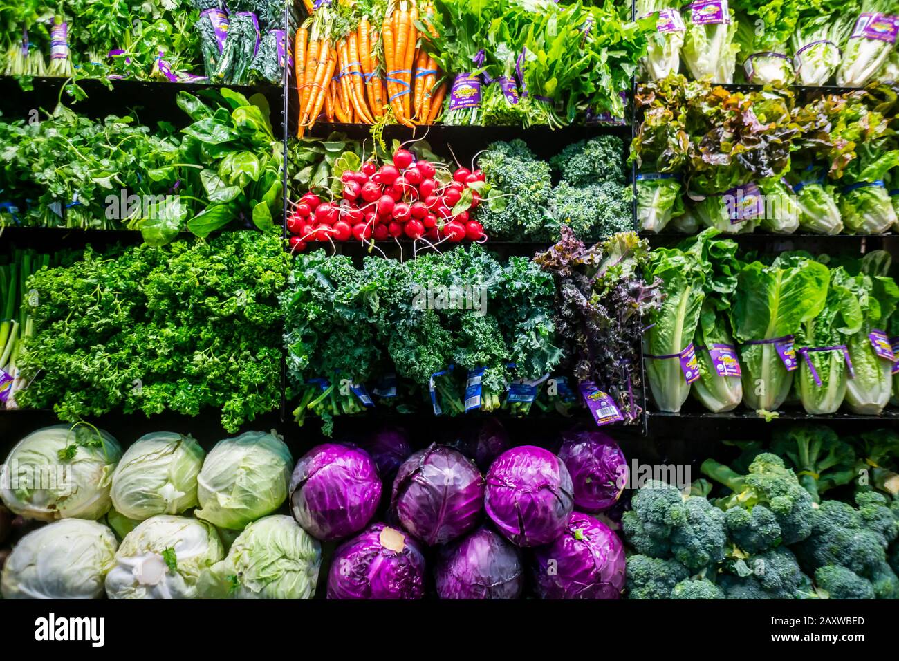 Organic produce department in a supermarket in New York on Monday, February 10, 2020.  (© Richard B. Levine) Stock Photo