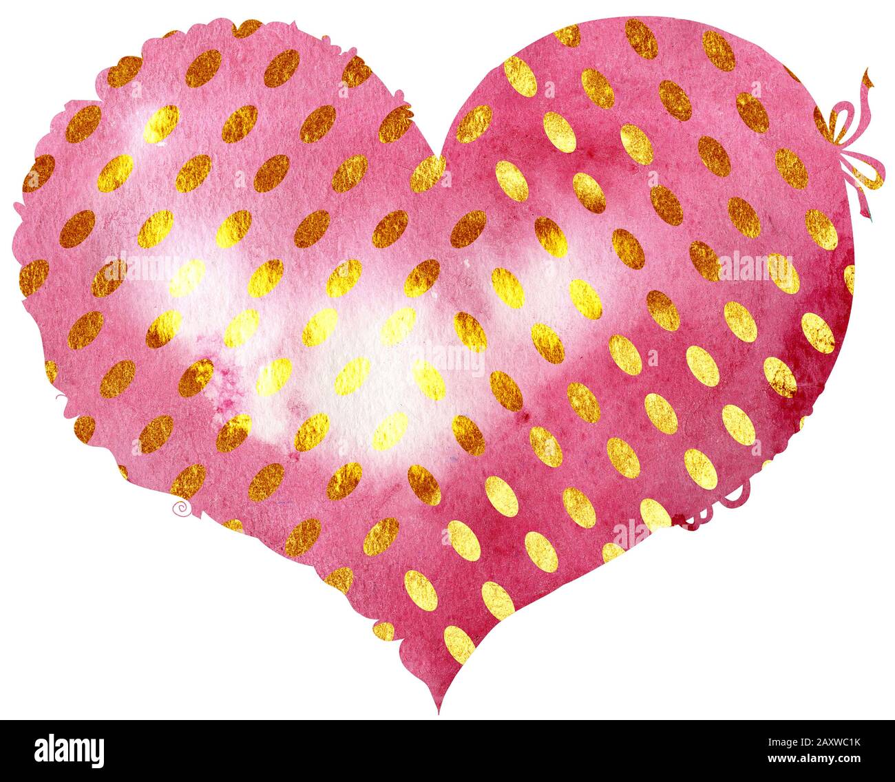 Watercolor pink heart with gold dots on white background Stock Photo ...