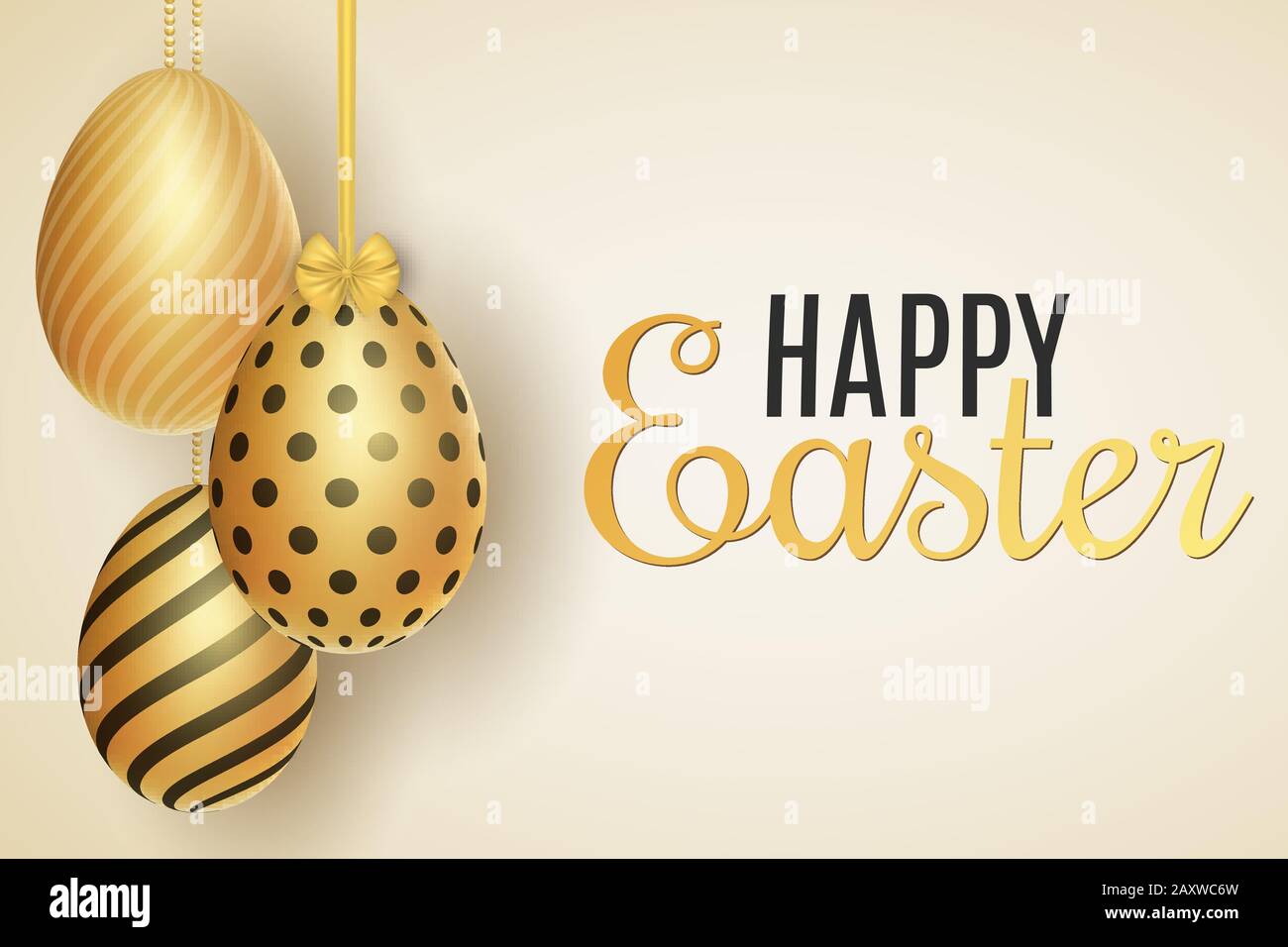Easter festive template. Hanging eggs with a pattern. Greeting card. Vector illustration. EPS 10 Stock Vector