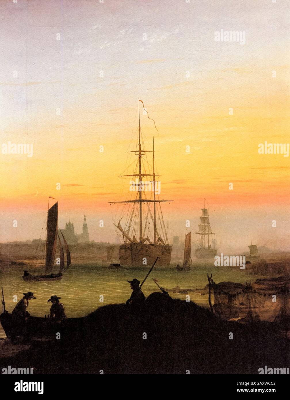 Caspar David Friedrich, The Port of Greifswald, landscape painting, 1818-1820 Stock Photo