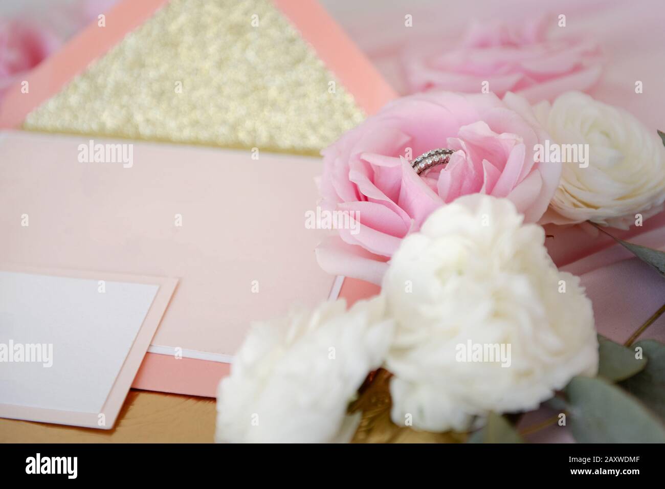 Download Wedding Invitation Card Template Mockup With Diamond Ring Stock Photo Alamy PSD Mockup Templates