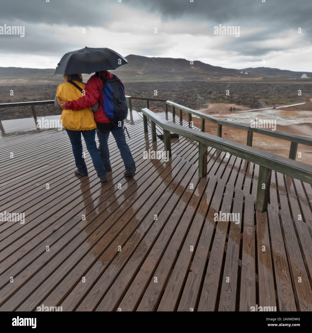 Raining, geothermal -volcanic area, Krafla, Northern Iceland Stock Photo