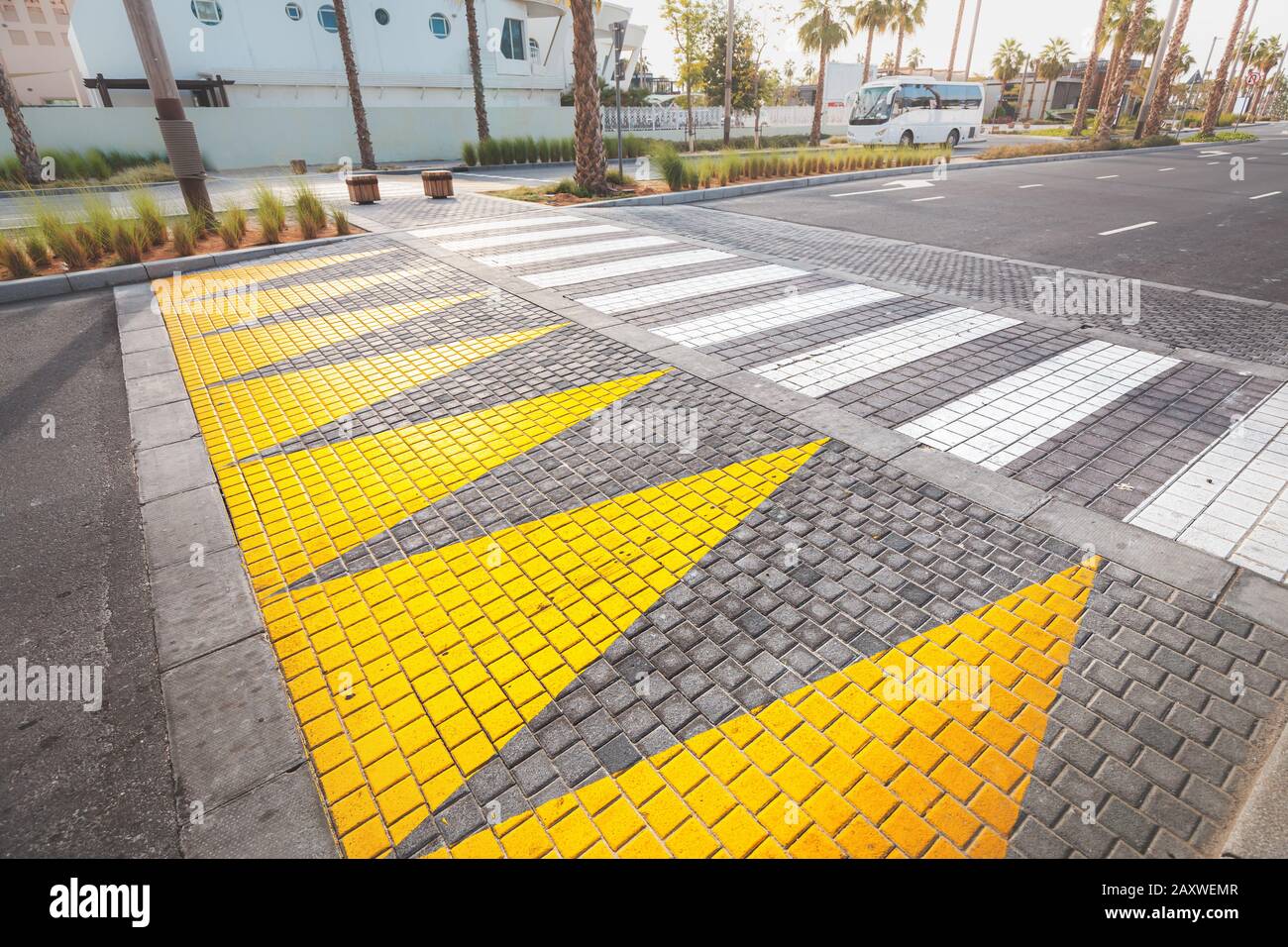 Modern bright pedestrian crosswalk. Urbanism and road safety concept Stock Photo