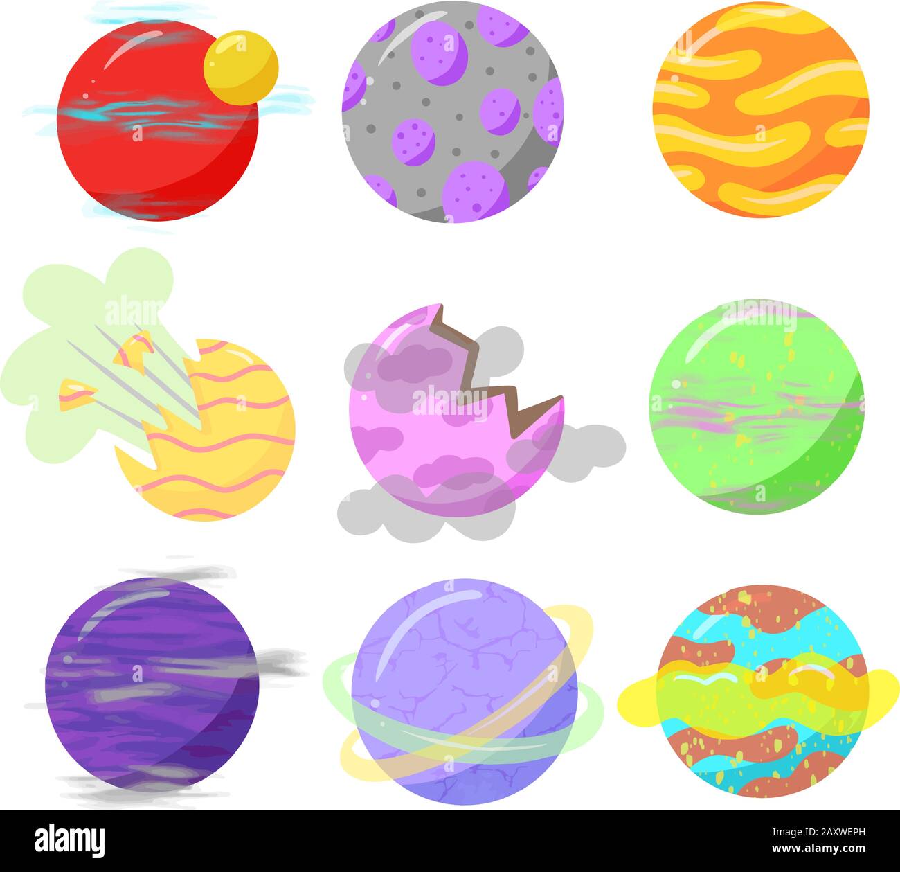 A Collection of Cartoon Illustration Planets As Vectors Some Exploding Stock Vector